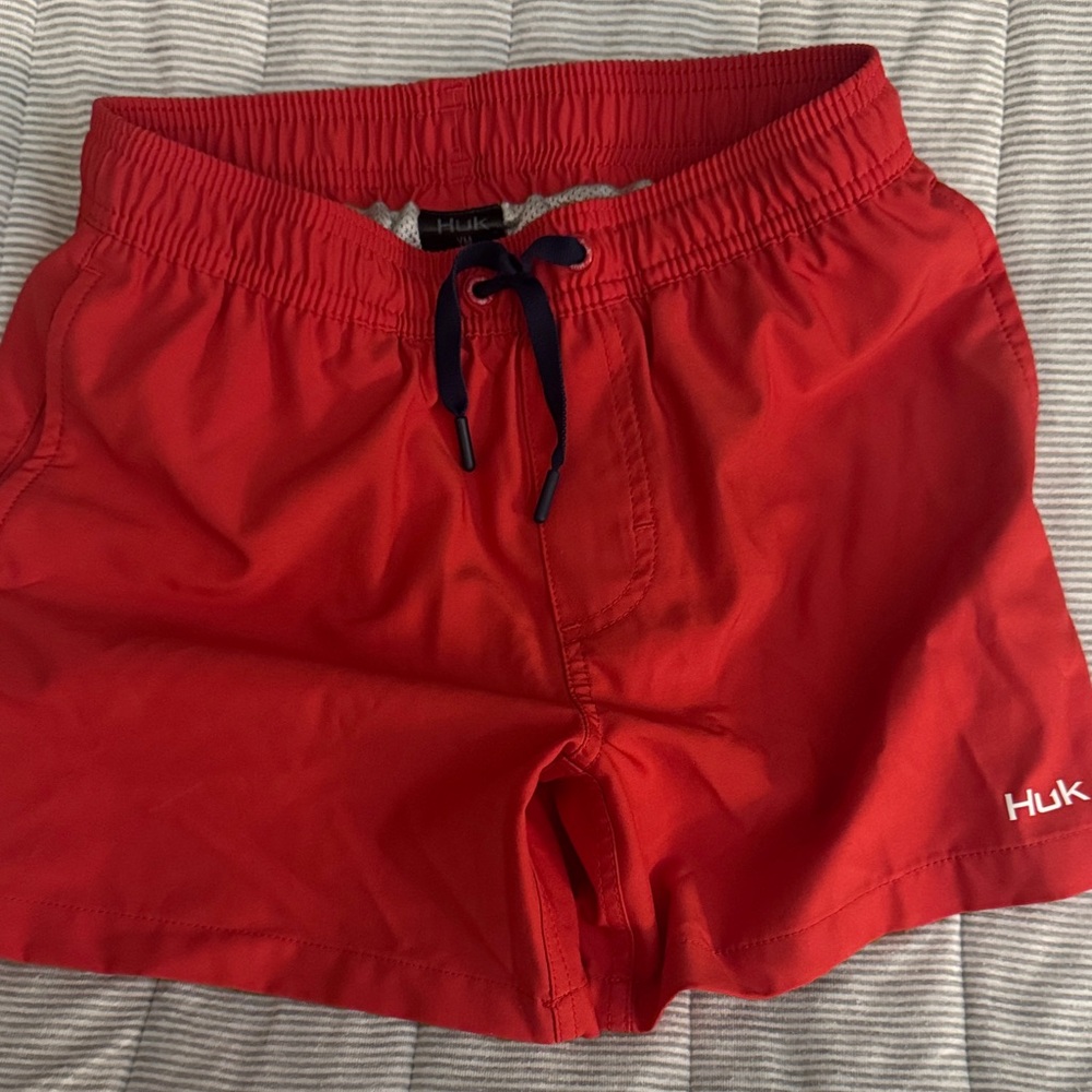 Huk Red Swim Shorts with Navy Drawcord